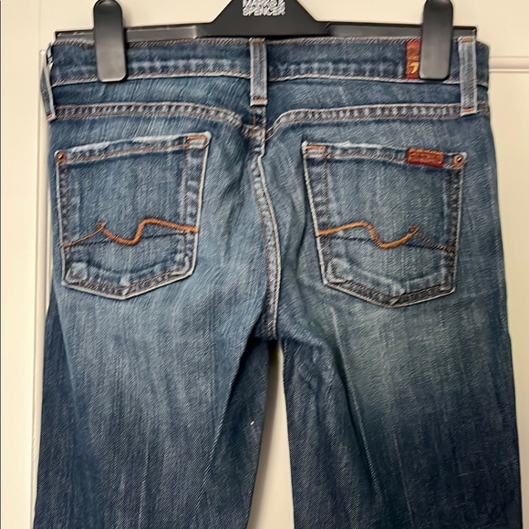 7 For All Mankind Dark Blue Low Rise Boot Cut Jeans - Picture 3 of 8